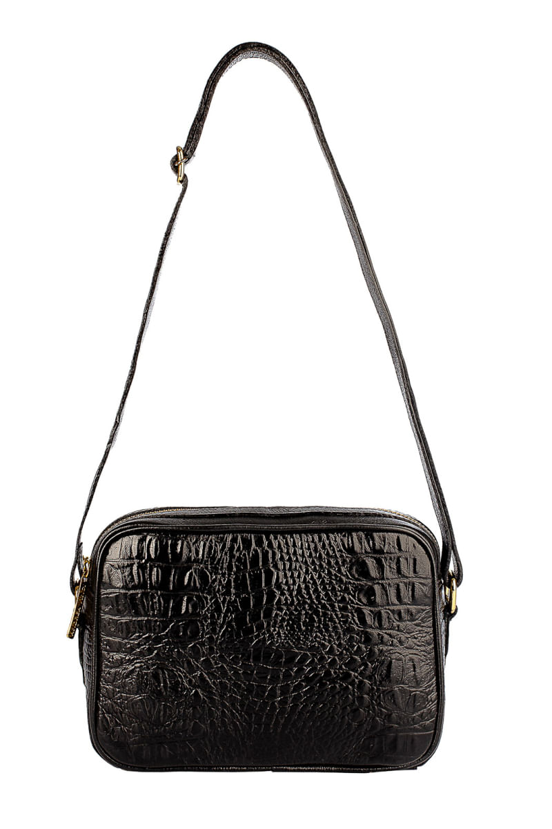 Bolsa quadrada pequena de couro croco Diana Preto