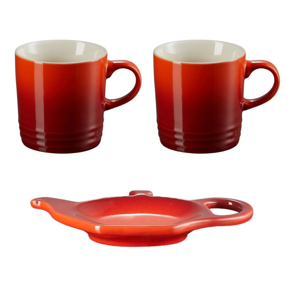 KIT LE CREUSET 2 CANECAS 350ML E SUPORTE P/ SACHÊS EM CERÂMICA Laranja