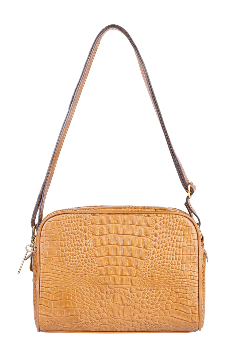 Bolsa quadrada de couro croco Daiana Caramelo