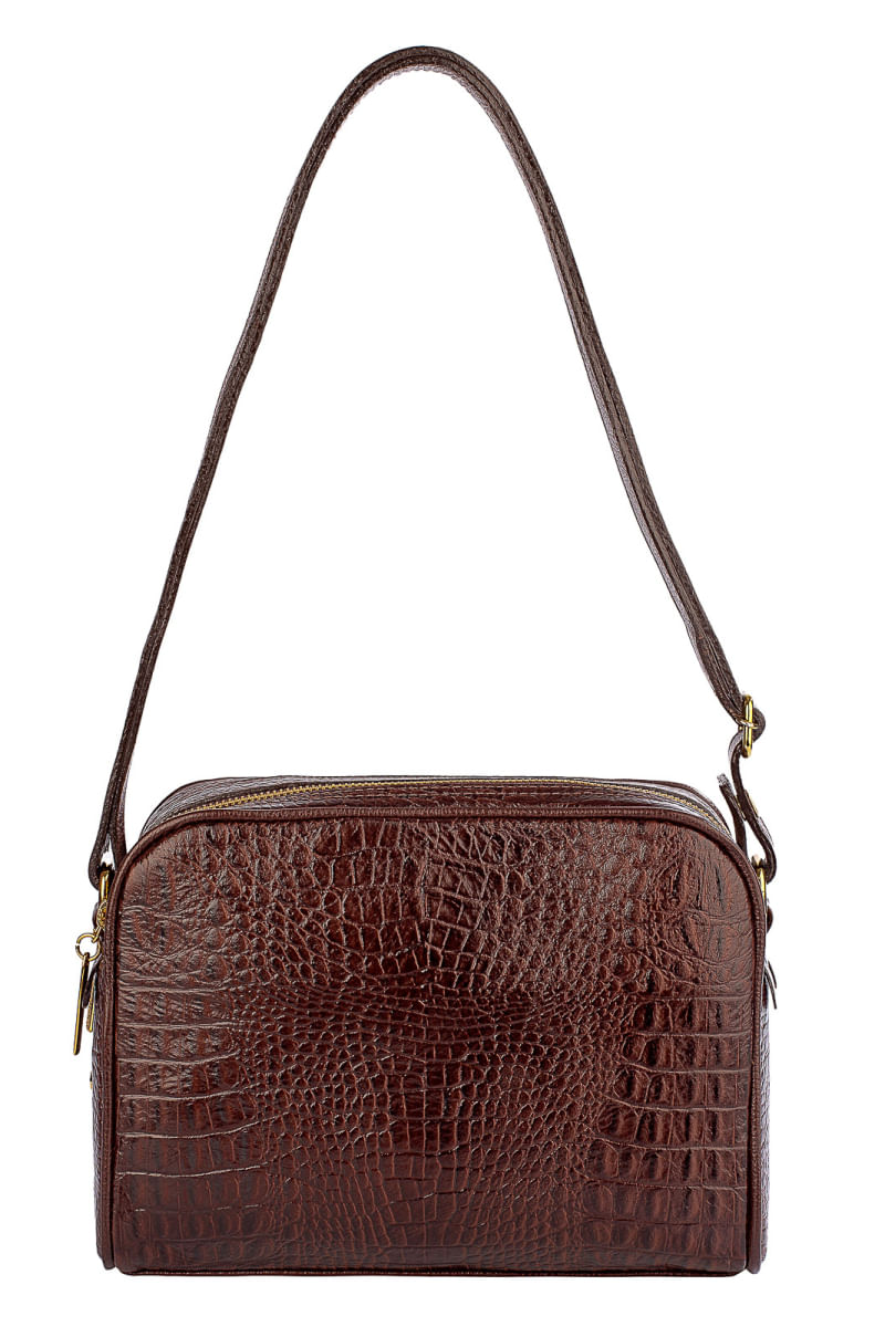 Bolsa quadrada de couro croco Daiana Caramelo