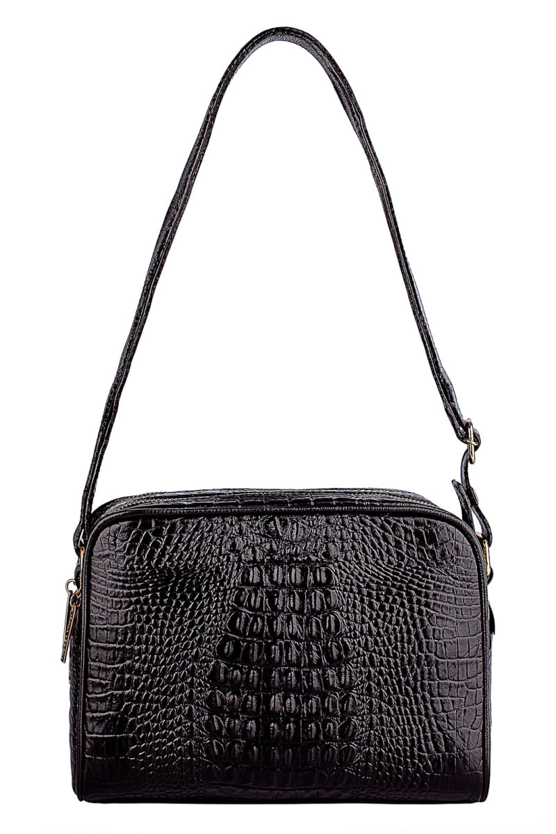 Bolsa quadrada de couro croco Daiana Caramelo