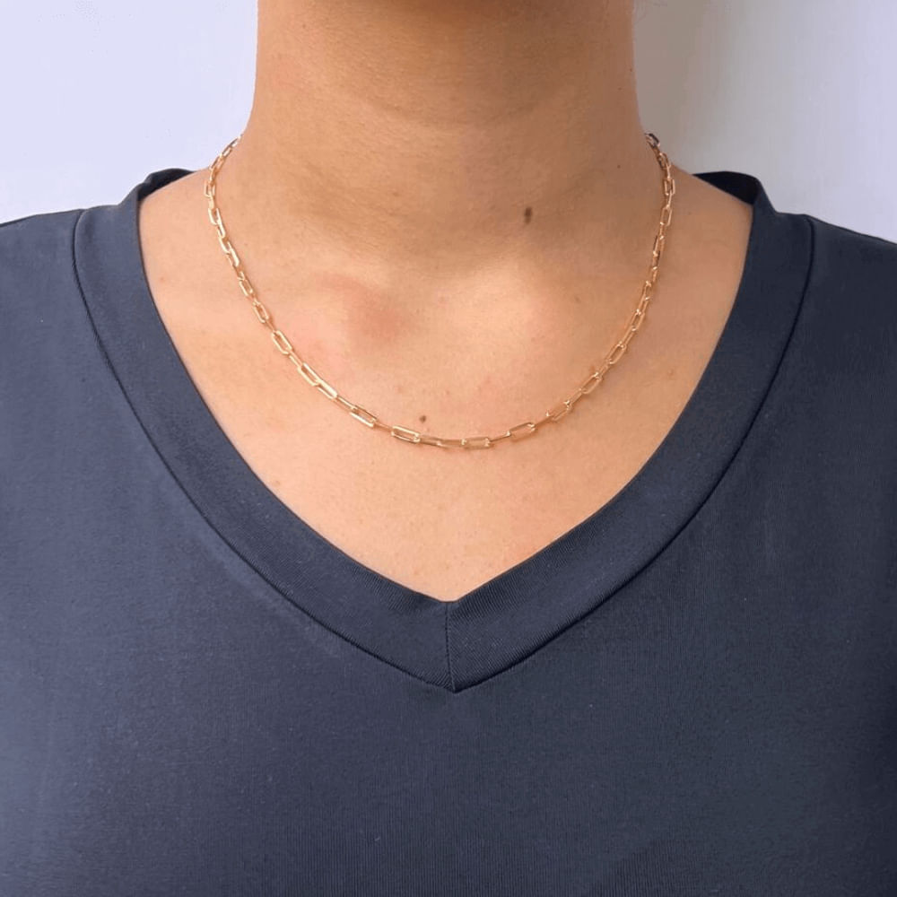 Corrente choker elos lisa 2,5mm banhada ouro 18k semijoia