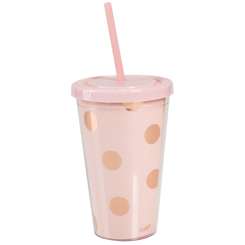 Copo Com Canudo Rosa - 500ml Copo com Canudo - Rosa 500ml