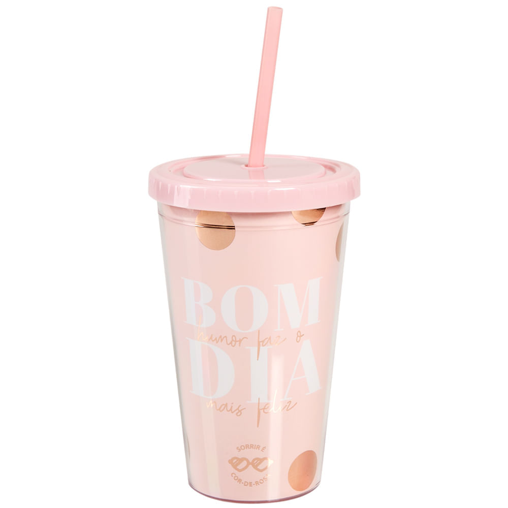 Copo Com Canudo Rosa - 500ml Copo com Canudo - Rosa 500ml