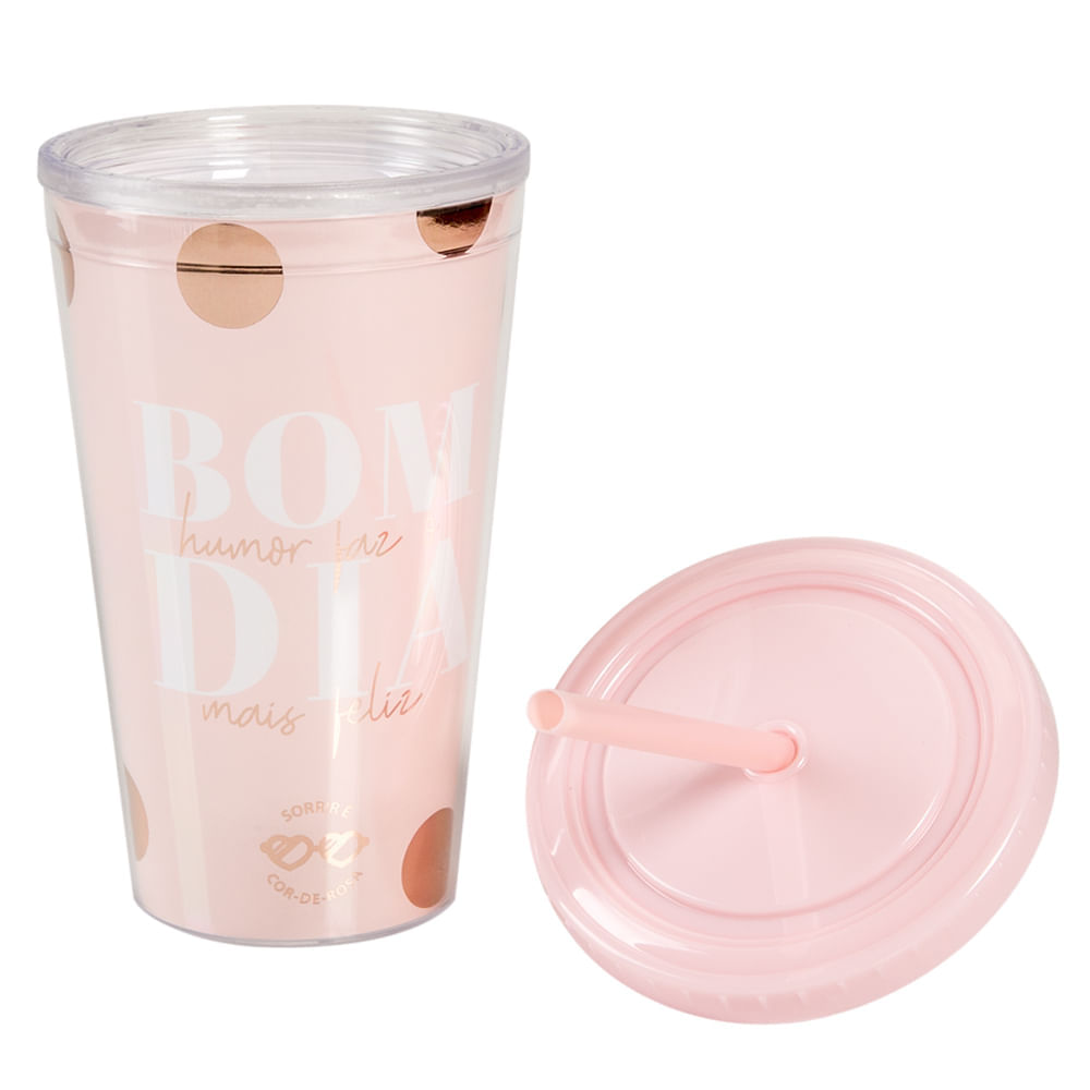 Copo Com Canudo Rosa - 500ml Copo com Canudo - Rosa 500ml