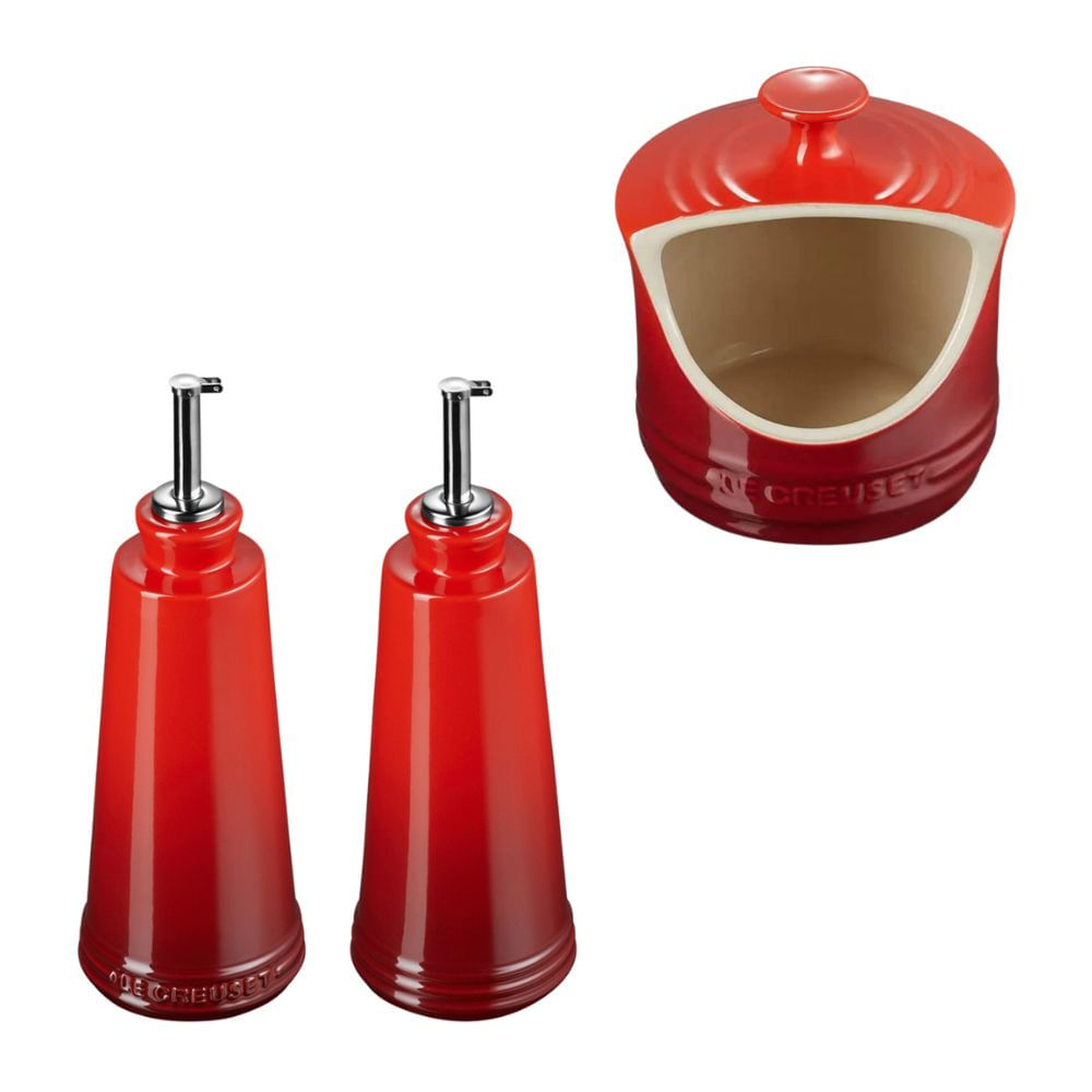 KIT LE CREUSET PORTA SAL 300ML E GALHETEIRO OLÉO E VINAGRE SIGNATURE 300ML VERMELHO