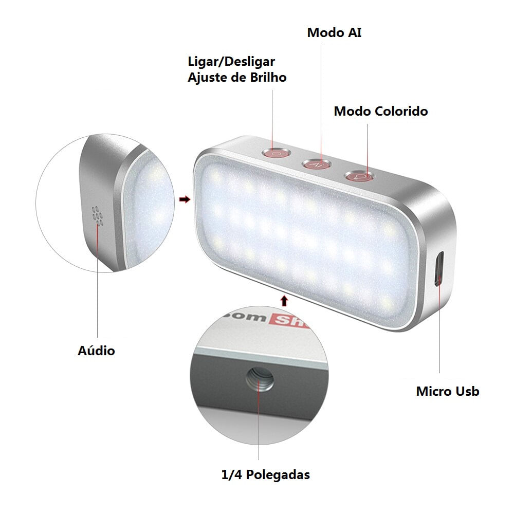 Mini Iluminador de Led RGB Multifuncional com Encaixe 1/4 Polegadas - Apexel