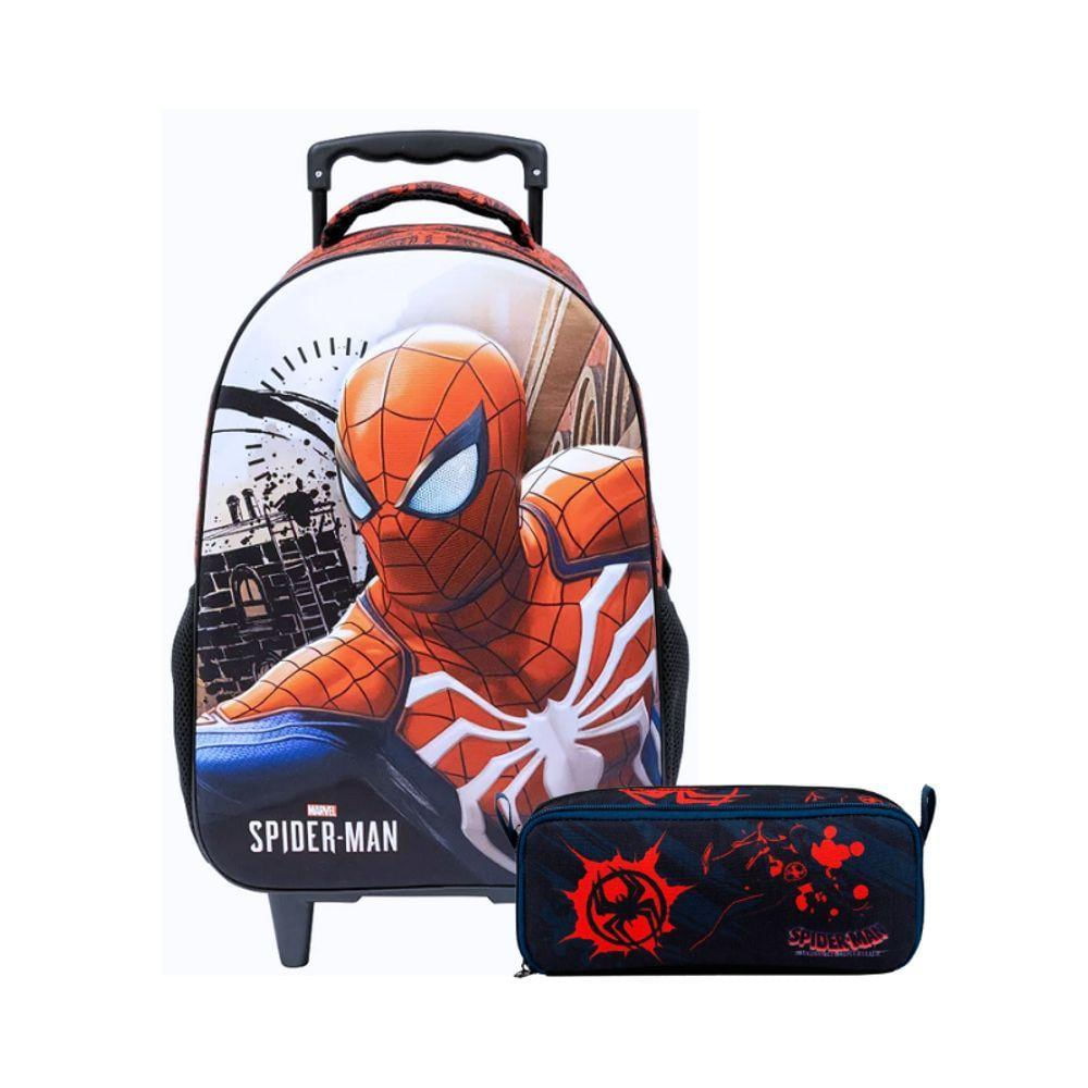 Kit Mochila De Rodinha E Estojo Spider Man 10970 Escolar