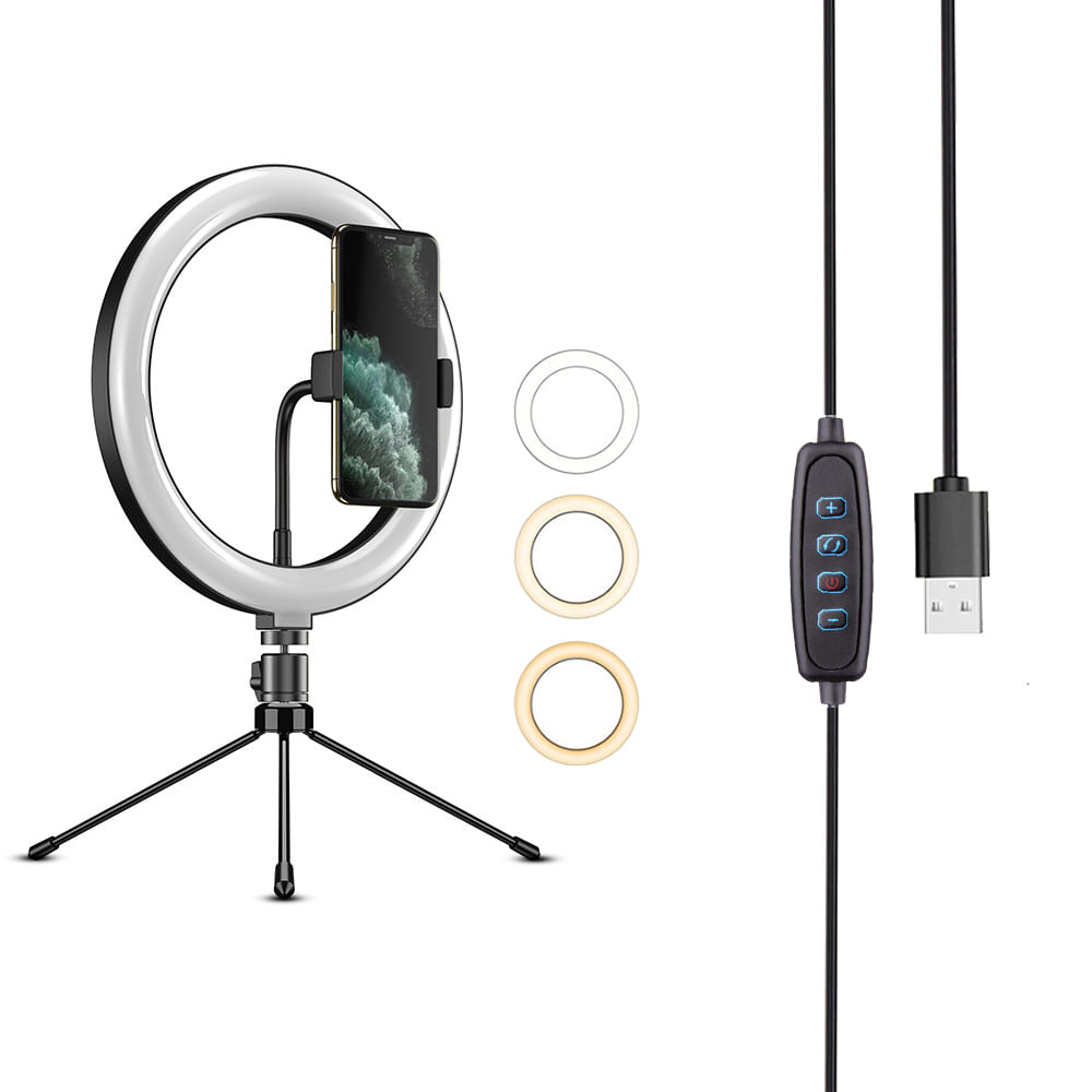 Iluminador Circular de Led Ring Light 26cm com Tripé - Apexel