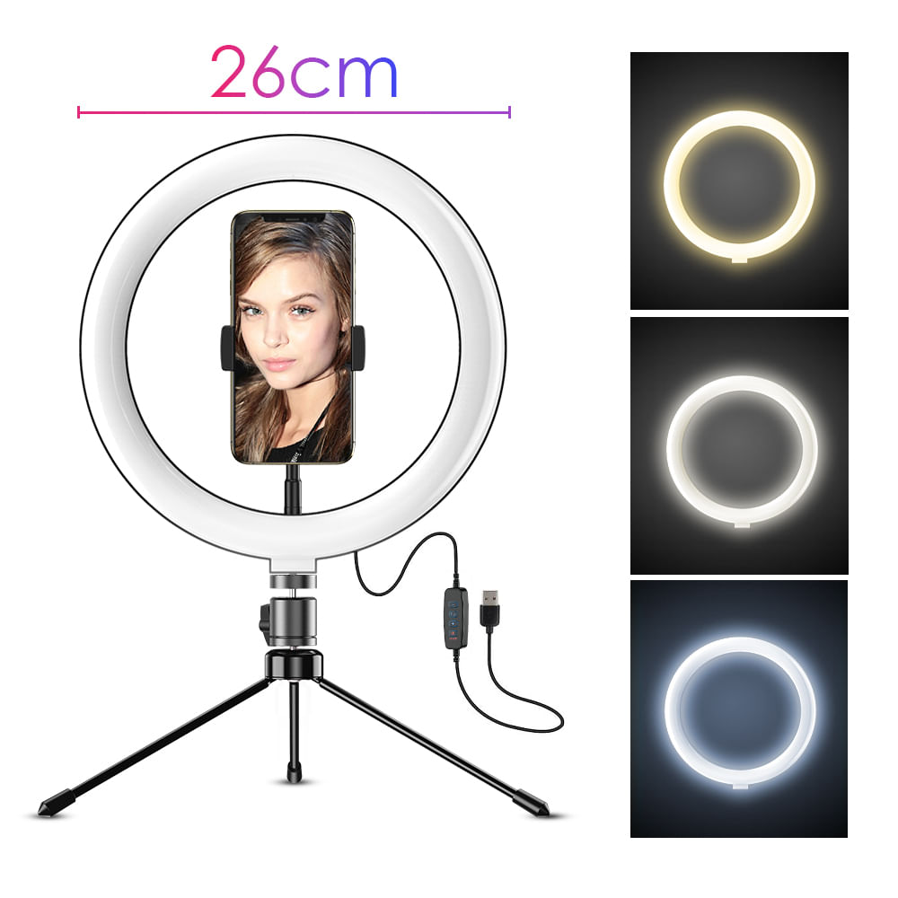 Iluminador Circular de Led Ring Light 26cm com Tripé - Apexel