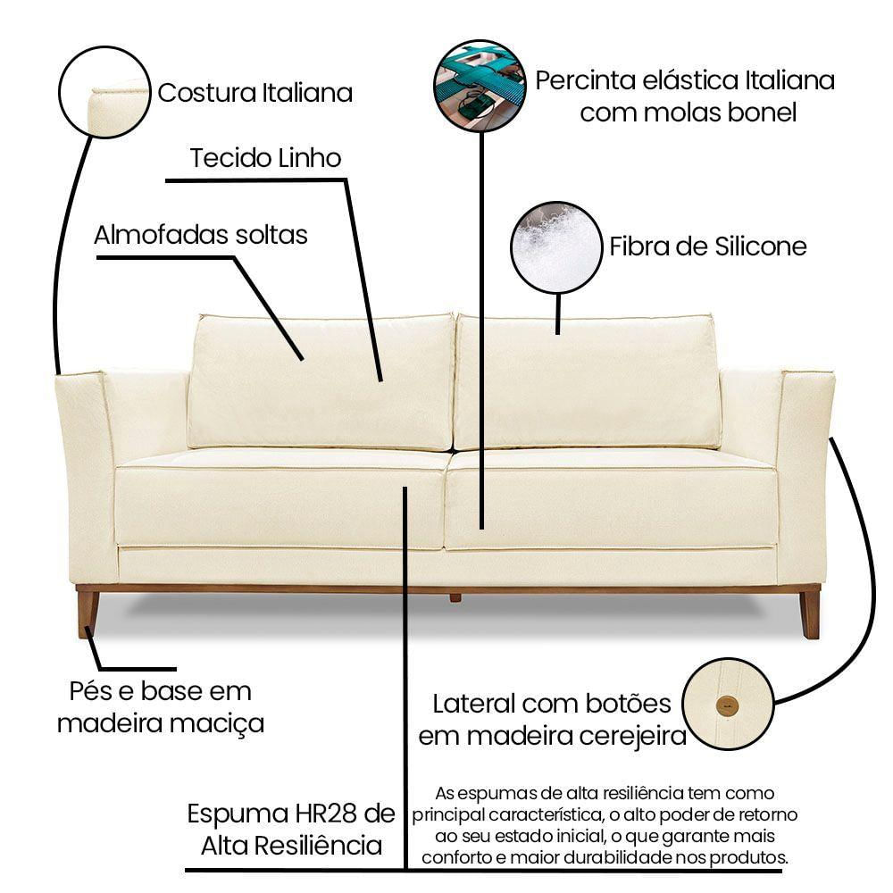 Kit Poltrona E Sofá 2 Lugares 1,70m Bege Pés Castanho