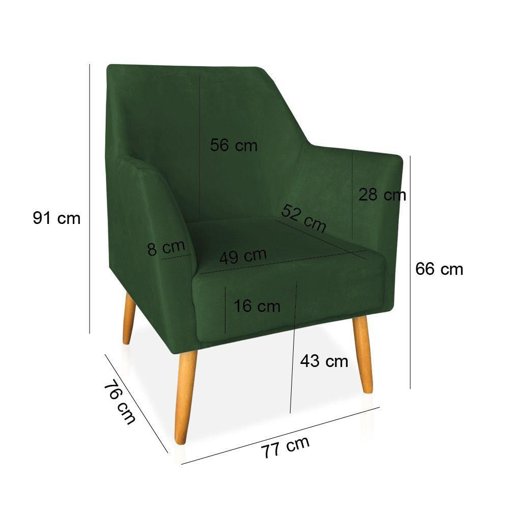 Kit 02 Poltronas Decorativa Julia Veludo Verde Pés Palito Castanho