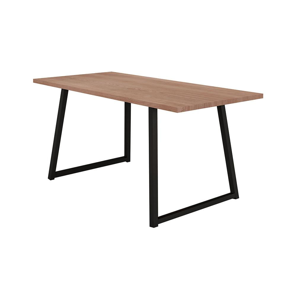 Conjunto de Mesa Retangular com Tampo de MDP Amadeirado Atlanta e 4 Cadeiras Mônaco Revestimento Sintético Cinza e Preto