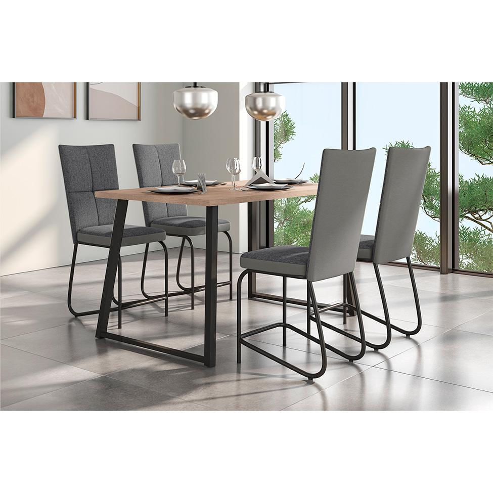 Conjunto de Mesa Retangular com Tampo de MDP Amadeirado Atlanta e 4 Cadeiras Mônaco Revestimento Sintético Cinza e Preto