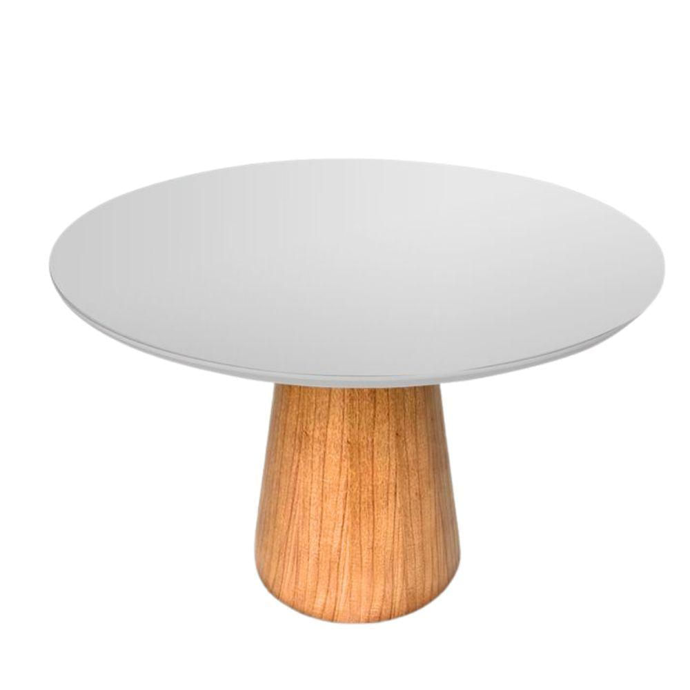 Mesa De Jantar Cone Redonda 130 Cm Base Madeira Freijó Tampo Laqueado Cor Branco