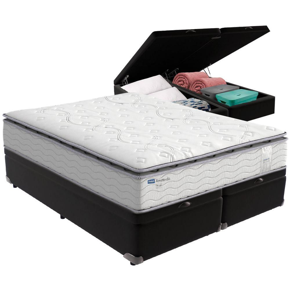 Cama Box Baú Preto E Colchão Amsterdã Molas Ensacadas Queen Probel
