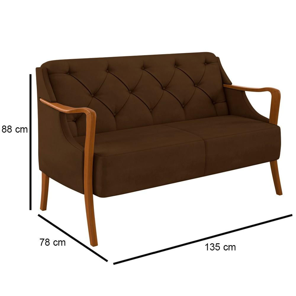 Kit Namoradeira 135cm e 2 Poltronas Decorativas Capitonê Lapa M22 Veludo Marrom - Mpozenato