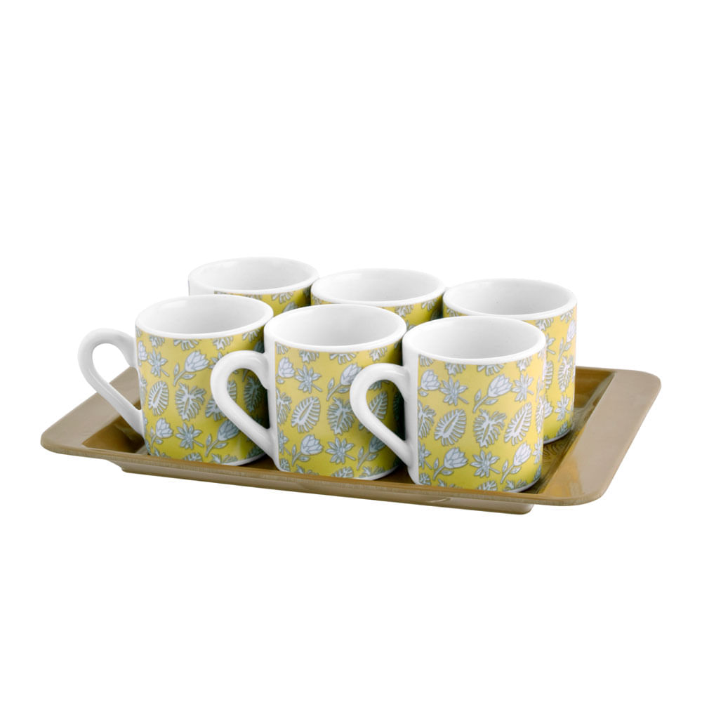 Conjunto de Xícaras Fratelli com Bandeja 6 Peças 85ml Amarelo