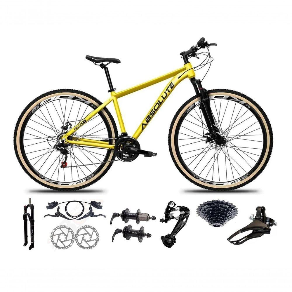 Bicicleta Aro 29 Absolute Nero 5 Freio Hidráulico K7 27v Garfo Com Trava Pneu Com Faixa - Amarelo Tam.21