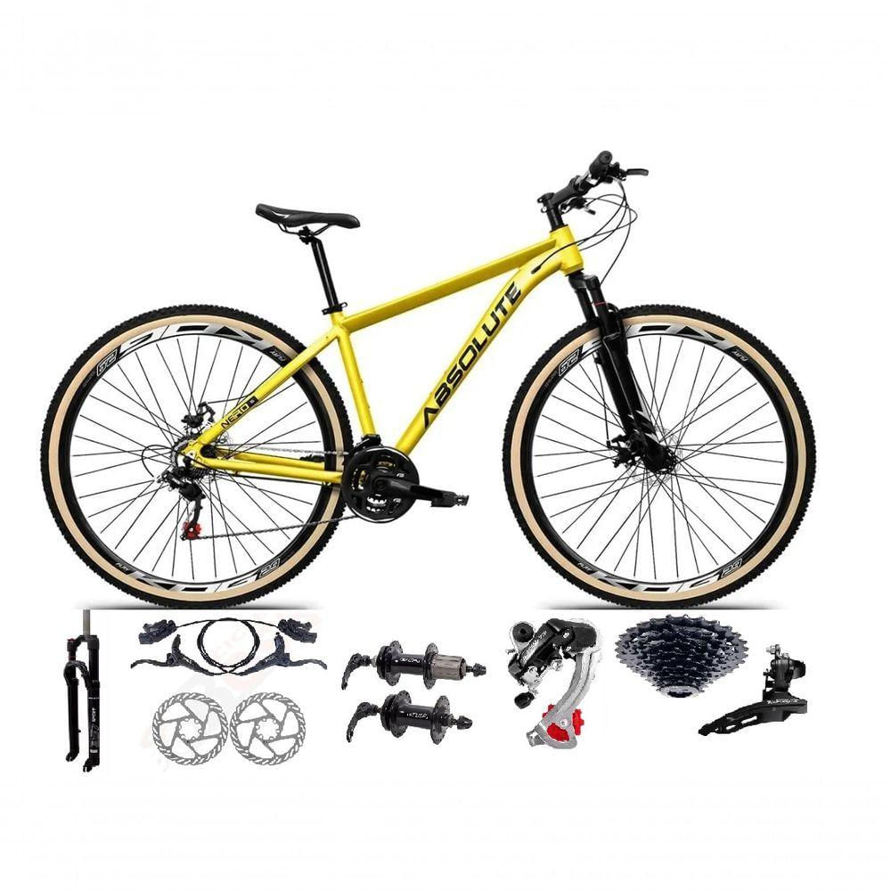 Bicicleta Aro 29 Absolute Nero 5 Câmbios Shimano 24v K7 Freios Hidráulicos Garfo Trava Com Pneu Faixa - Amarelo 21