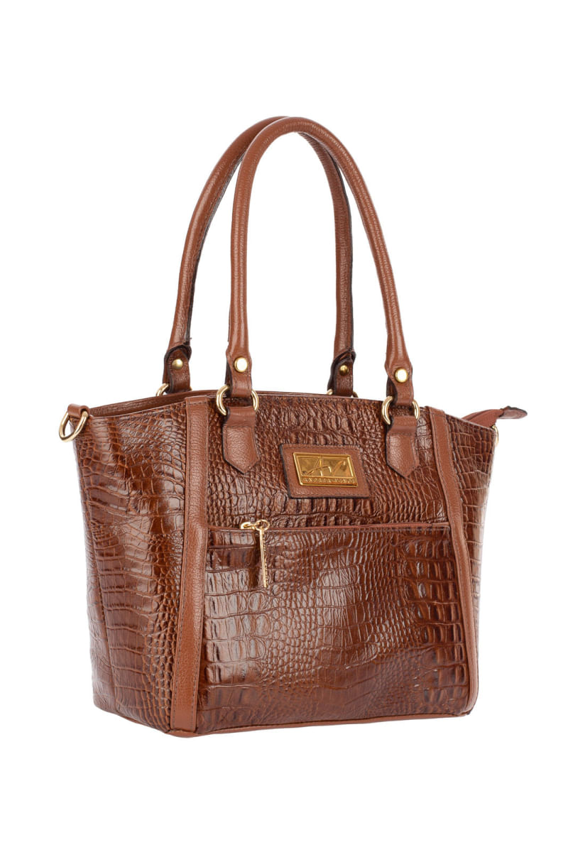 Bolsa de couro croco Heloisa Whisky