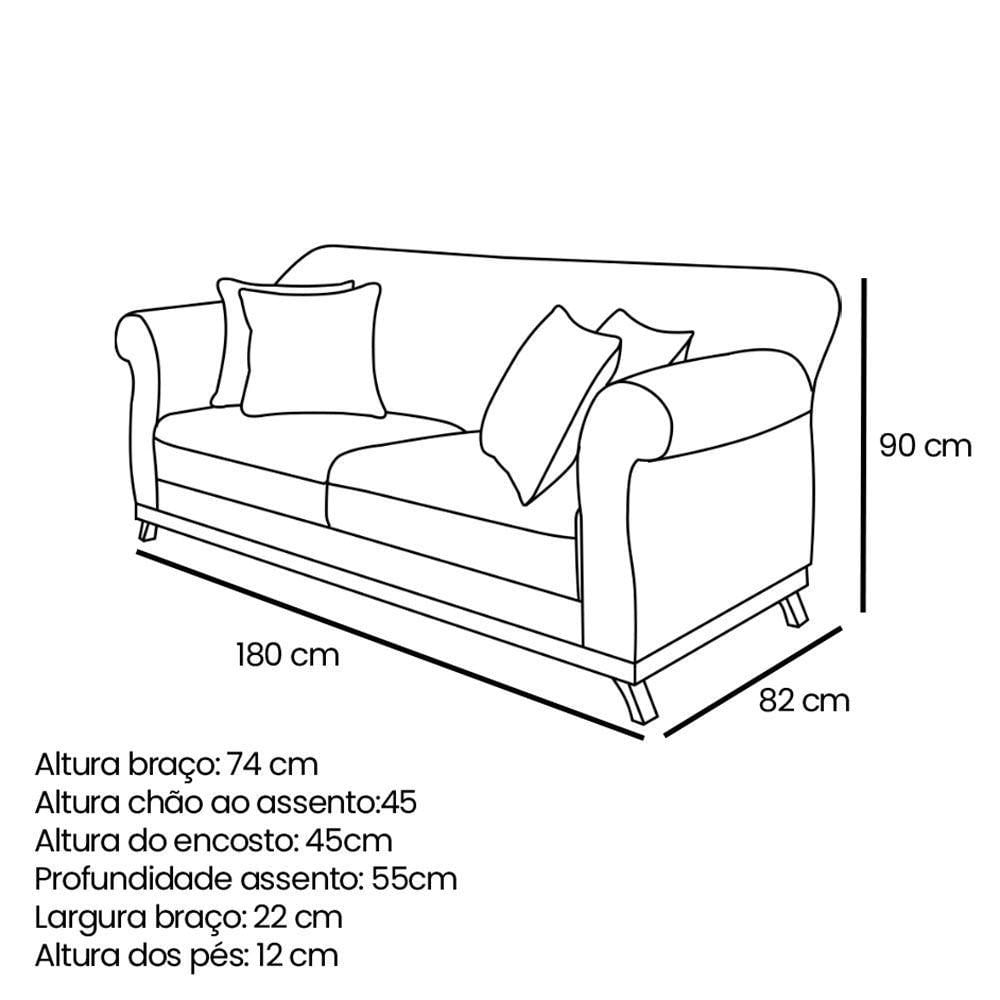 Kit 2 Poltronas E Sofá 1,80m Pés Castanho Cinza Prata