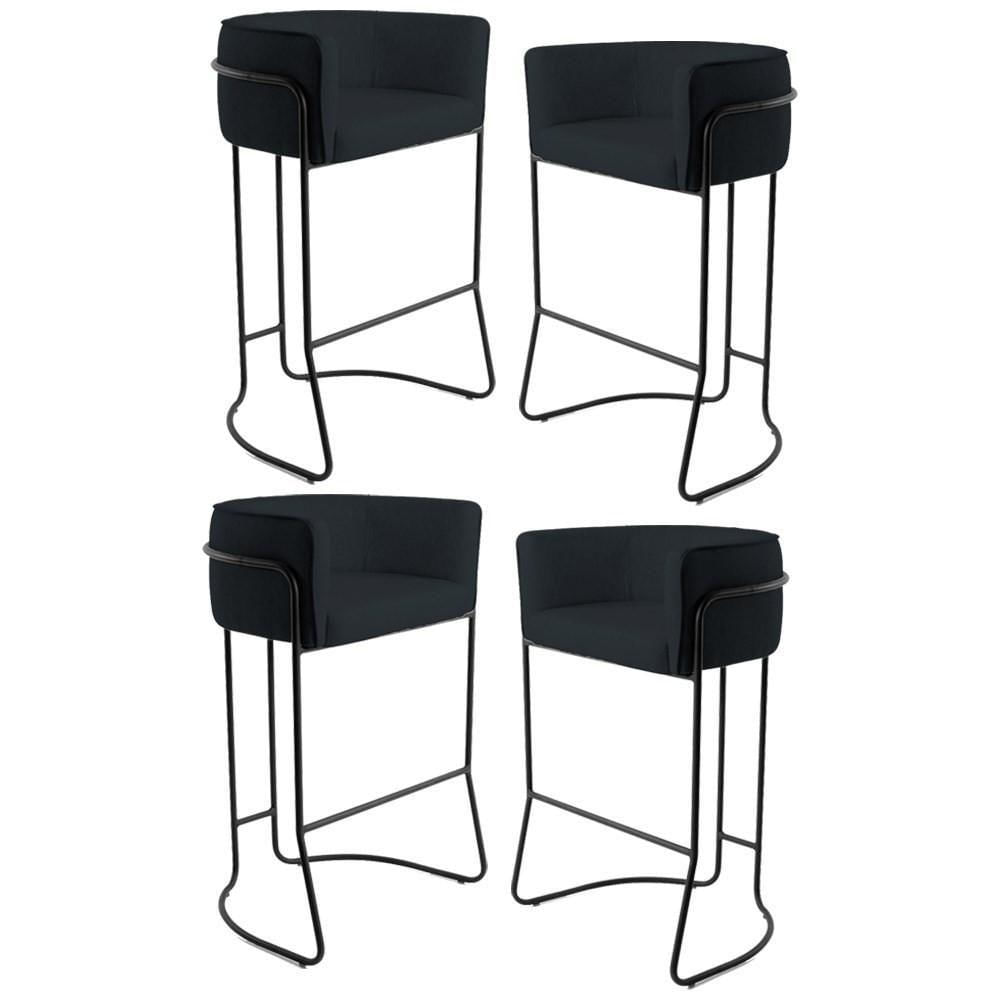 Kit 4 Banquetas Base Aço Preto B-300 Black