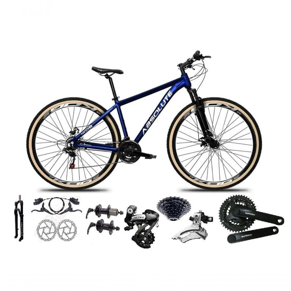 Bicicleta Aro 29 Absolute Nero 5 Shimano Altus 24v Freios Hidráulicos Garfo Com Trava Pneu Com Faixa Azul Tam 19