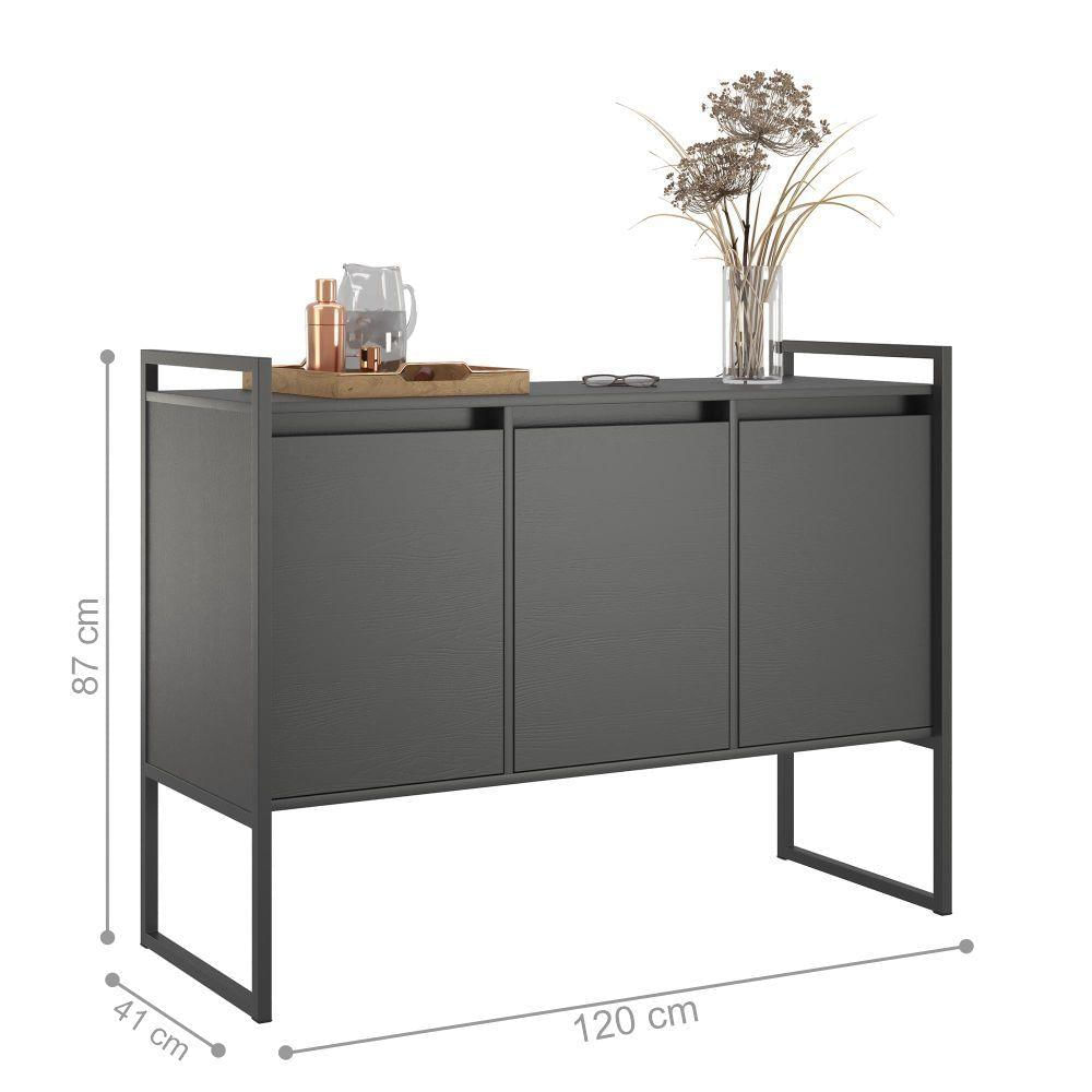 Buffet Aparador Industrial 3 Portas Porto - Preto Onix Preto Onix