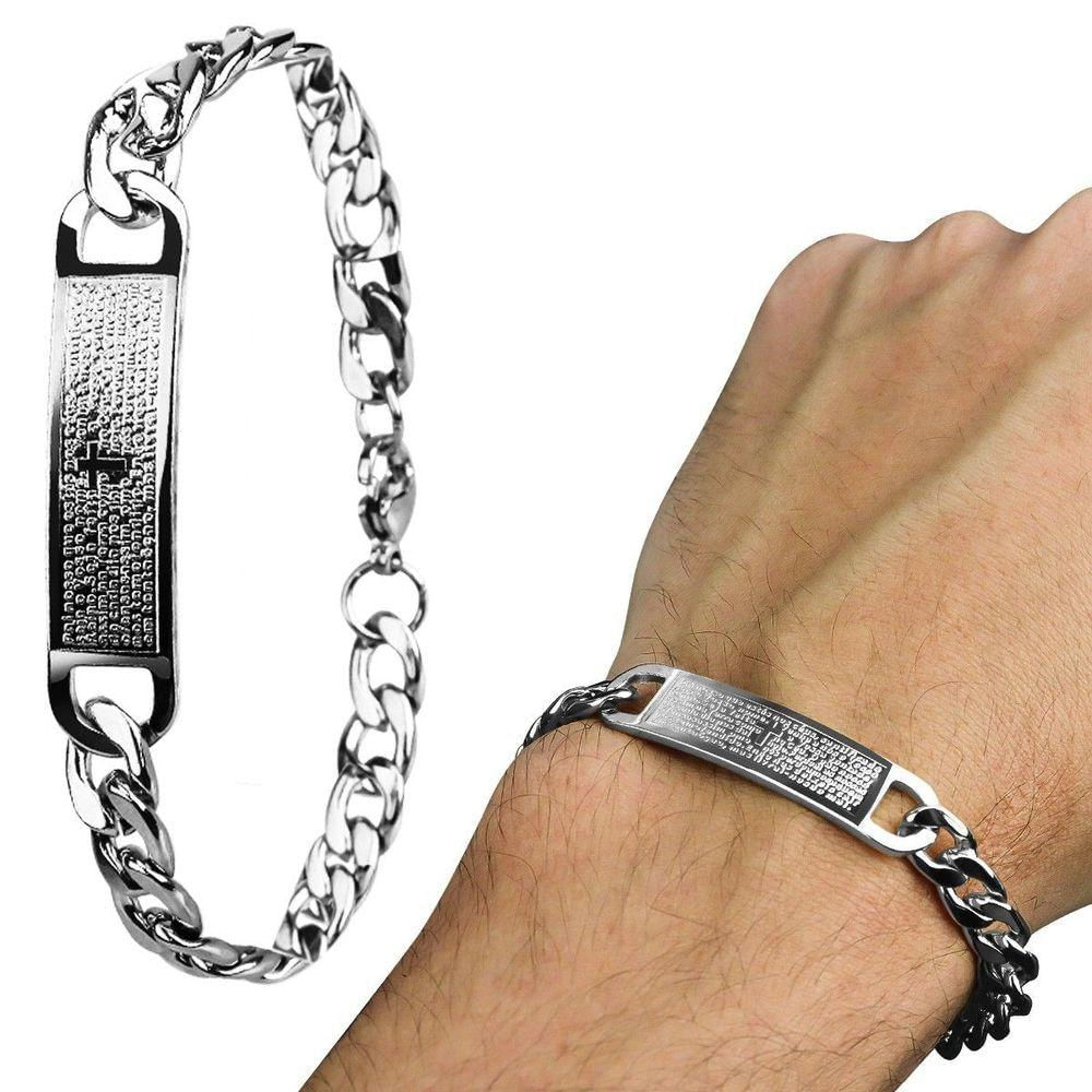 Pulseira Masculina Prata Aço Inox Oração Pai Inox Religiao Qualidade Premium Presente Original