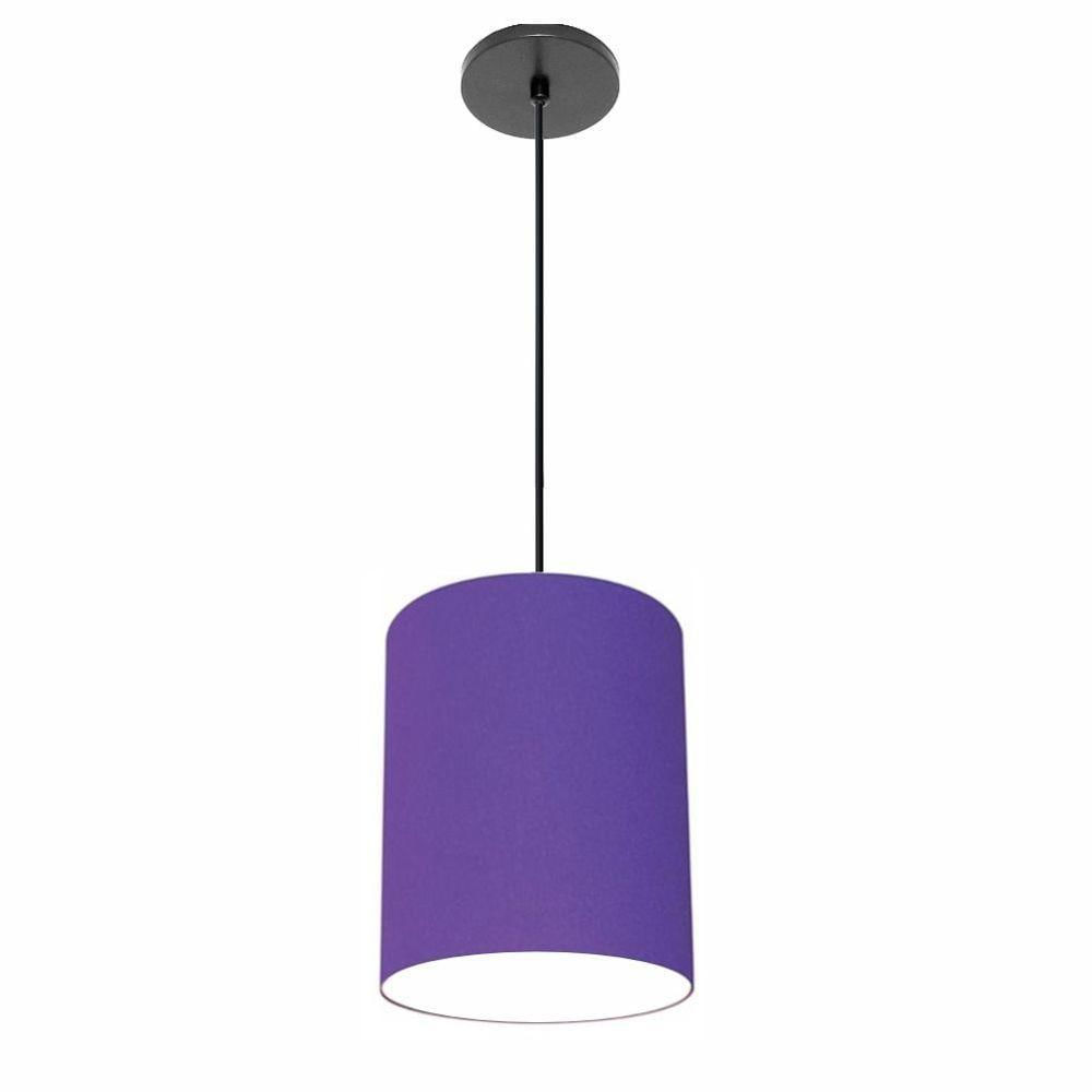 Luminária Pendente Vivare Free Lux Md-4103 Cúpula Em Tecido Roxo Da Canopla Canopla Preta E Fio Preto