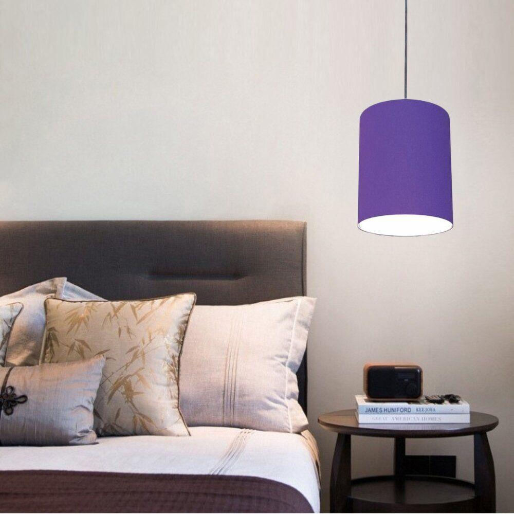 Luminária Pendente Vivare Free Lux Md-4103 Cúpula Em Tecido Roxo Da Canopla Canopla Cinza E Fio Cristal