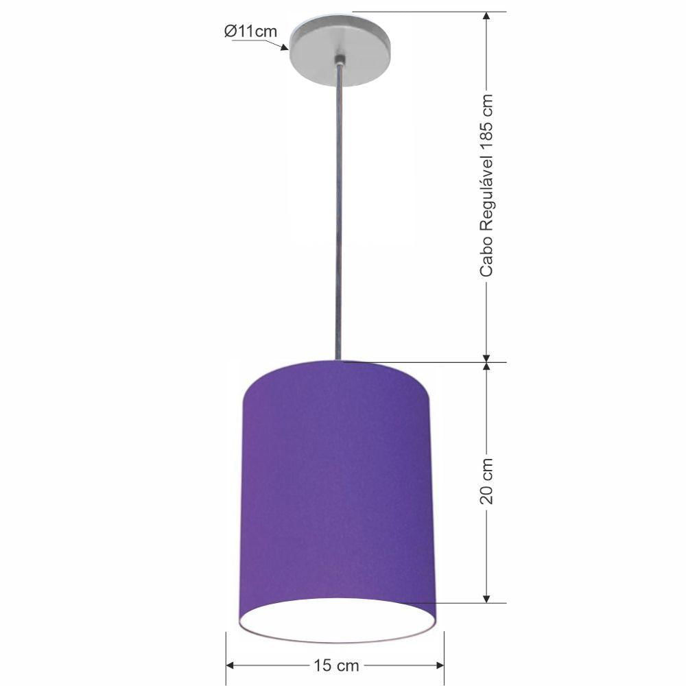 Luminária Pendente Vivare Free Lux Md-4103 Cúpula Em Tecido Roxo Da Canopla Canopla Cinza E Fio Cristal