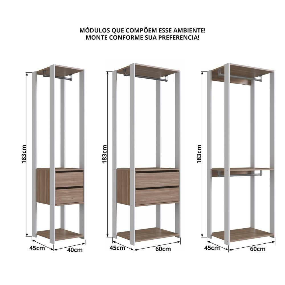 Kit Guarda Roupa Closet 03 Peças 183x160cm Branco Montana Proddy