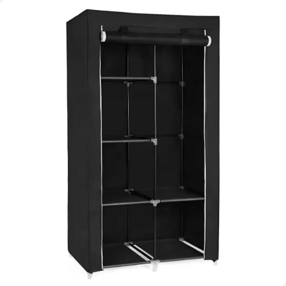 Guarda Roupa Duplo Portatil Cabideiro Arara Roupas 5 Prateleiras Armario Dobravel Organizador Preto