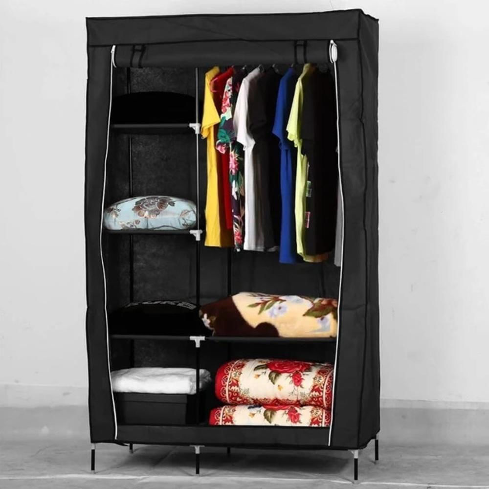 Guarda Roupa Duplo Portatil Cabideiro Arara Roupas 5 Prateleiras Armario Dobravel Organizador Preto