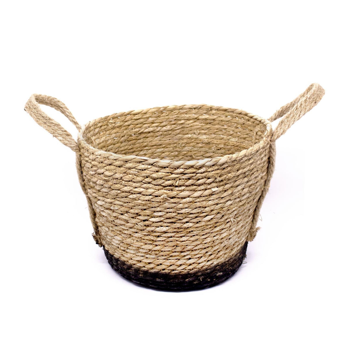 Cesto de Fibra Natural Seagrass Com Fundo Preto 24,5x31x33 cm - D'Rossi