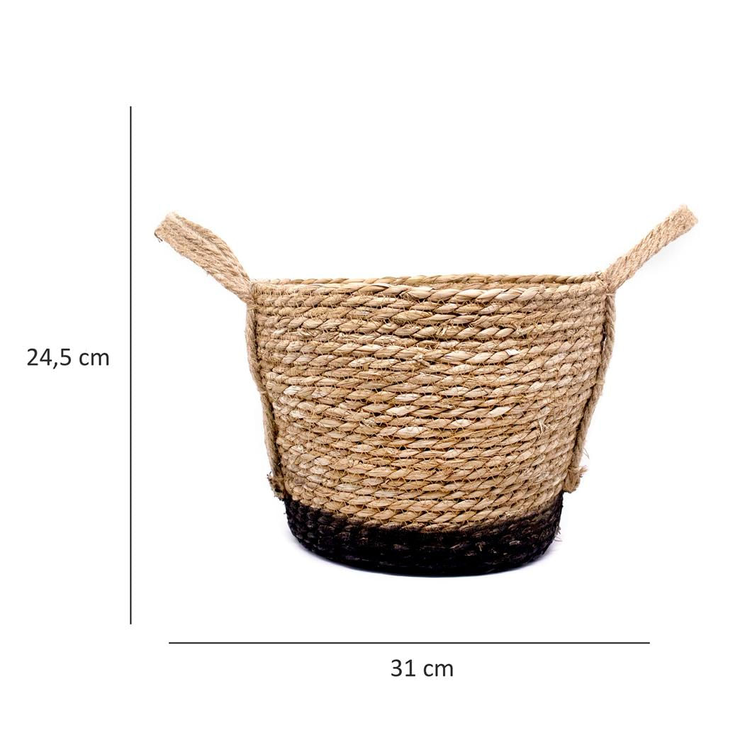 Cesto de Fibra Natural Seagrass Com Fundo Preto 24,5x31x33 cm - D'Rossi