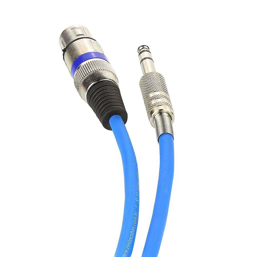 Cabo De Microfone Xlr Para P10 Estereo - Azul - 50 Metros