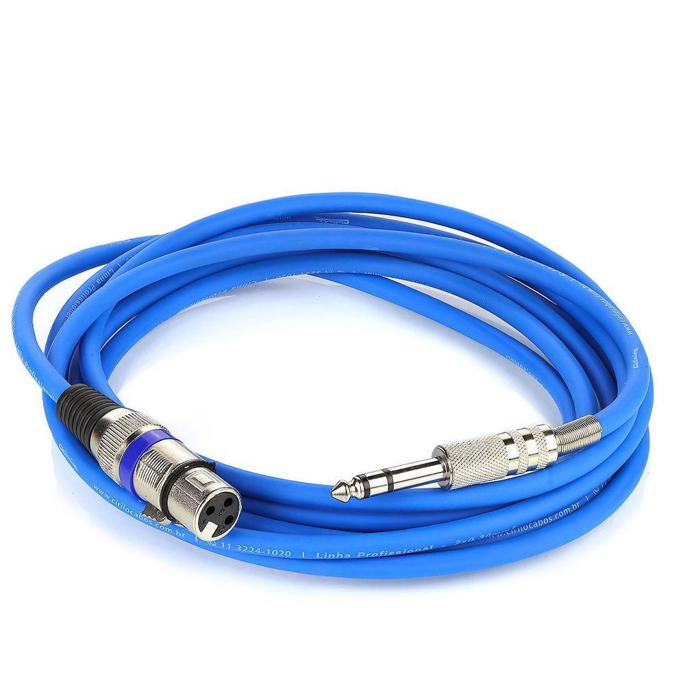 Cabo De Microfone Xlr Para P10 Estereo - Azul - 50 Metros