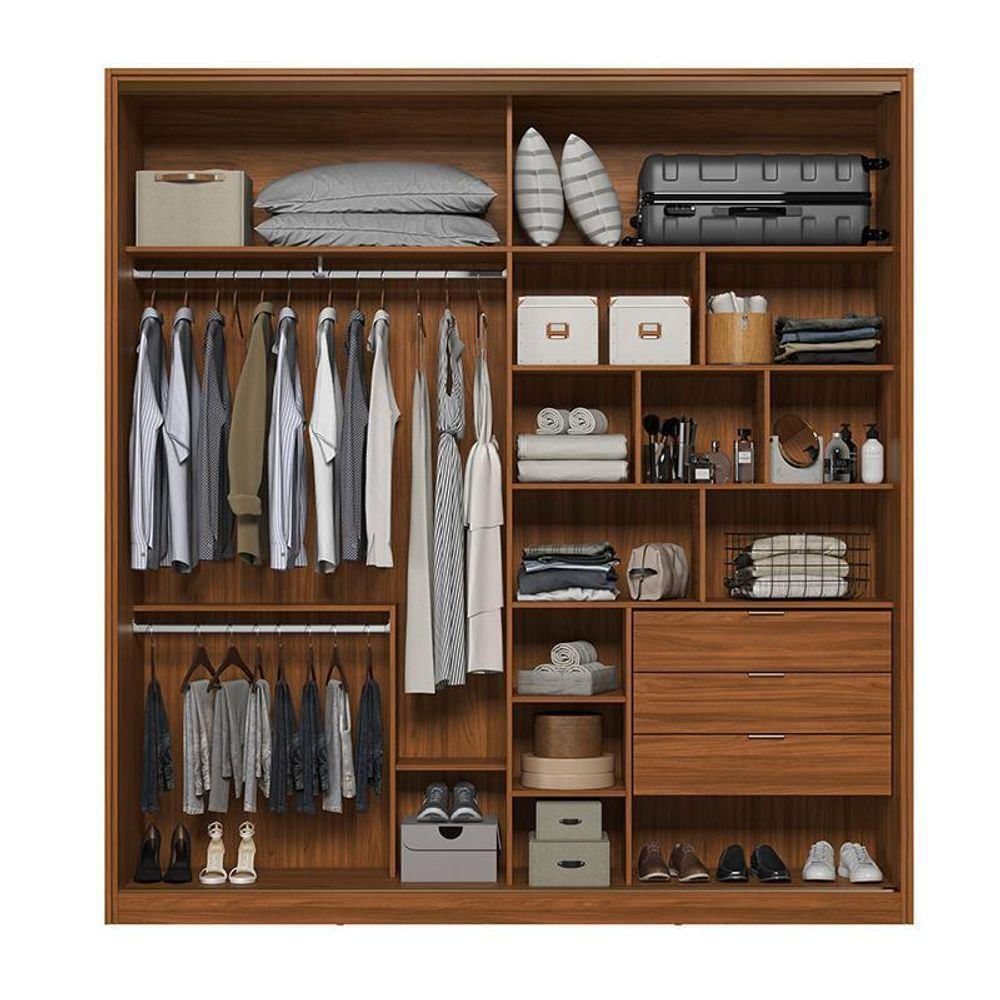 Guarda Roupa Casal Belga 2 Portas Deslizantes Flex Nogueira Com 4 Espelhos - Demartêz Nogueira