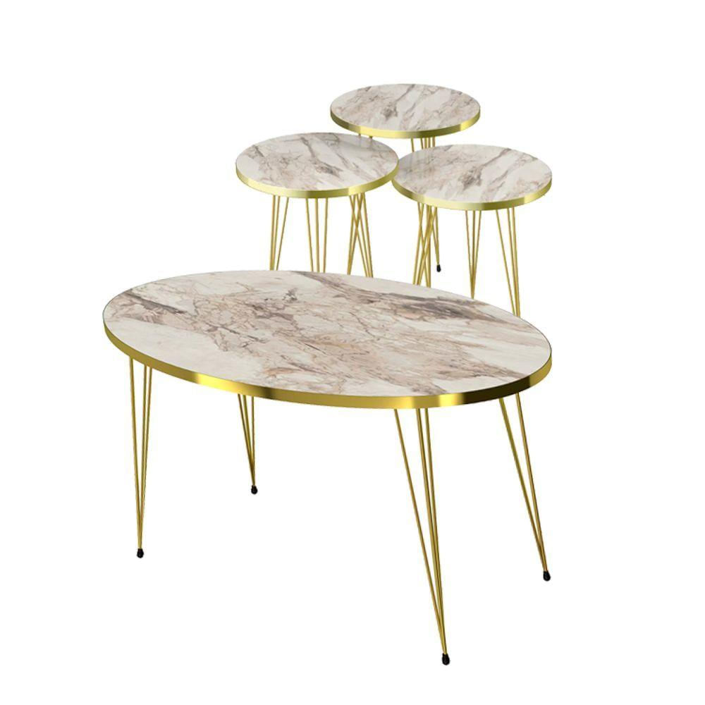 Conjunto De Mesa De Centro 4 Peças - Mármore Branco