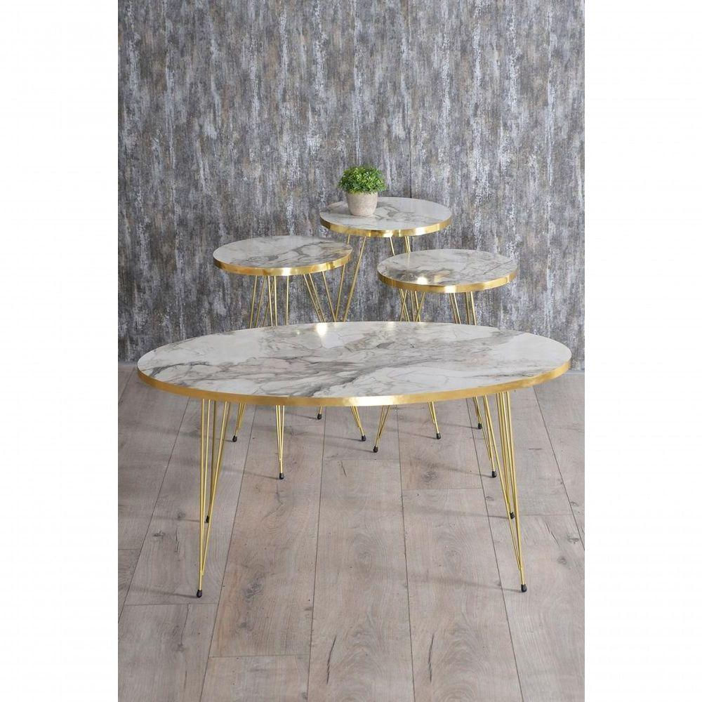 Conjunto De Mesa De Centro 4 Peças - Mármore Branco