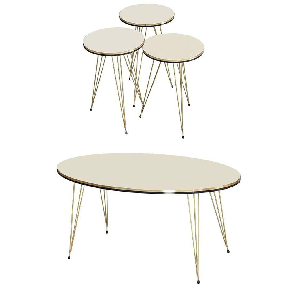 Conjunto De Mesa De Centro 4 Peças - Bege Claro