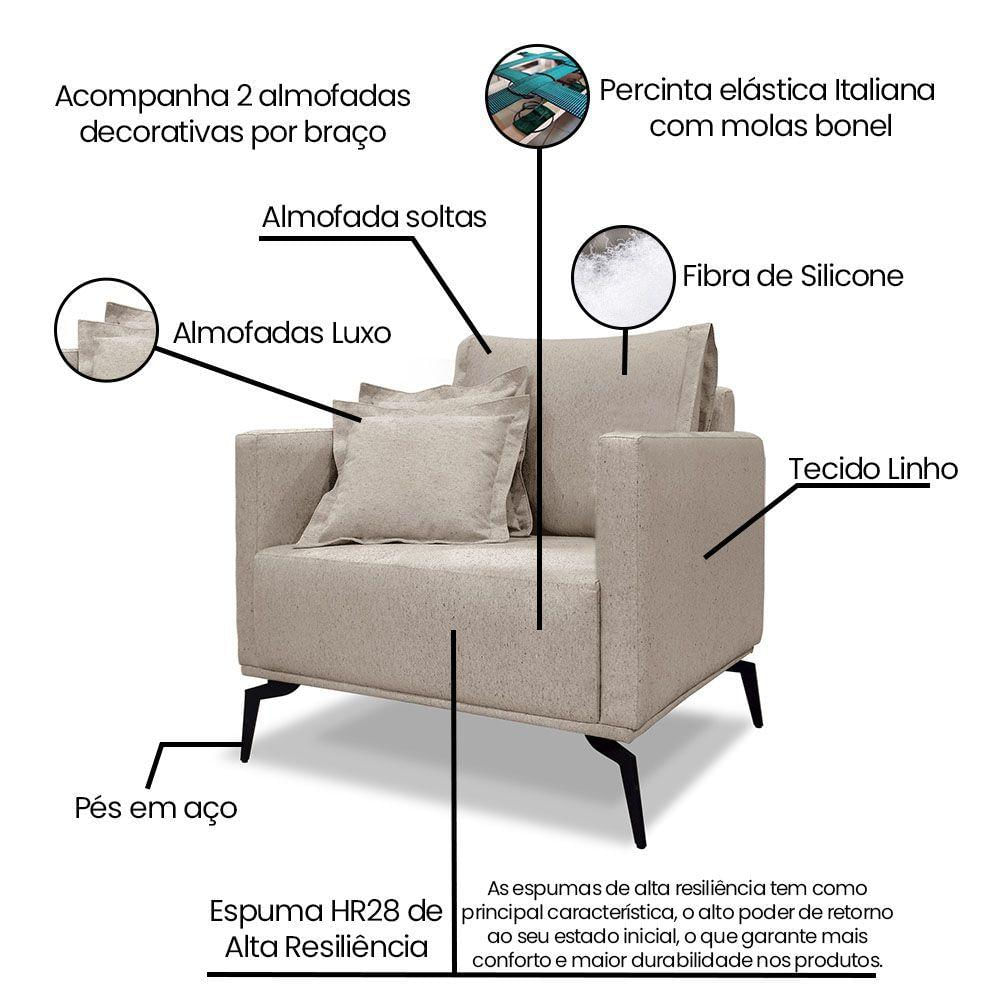 Kit 2 Poltronas Decorativa Livorno Linho Com Pés Em Aço SSX Multicoisas Areia