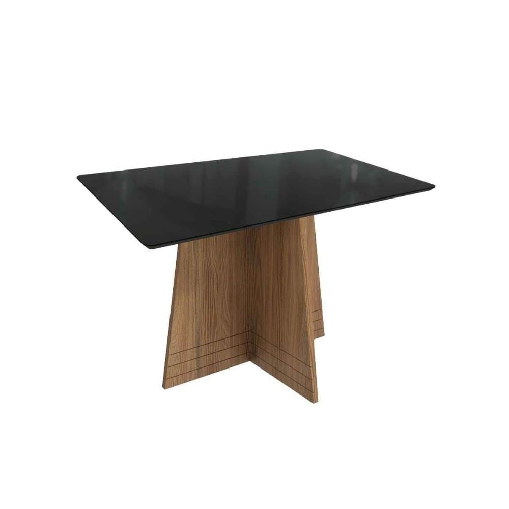 Mesa Para Cozinha Lótus Com Tampo Madeirado Com Vidro 90x160cm Nogueira Preto Fosco Vidro Preto Kappesberg