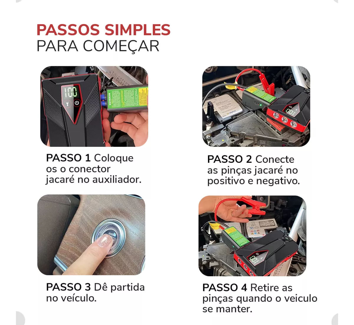 Carregador De Bateria Auxiliar Partida Portatil Automotivo