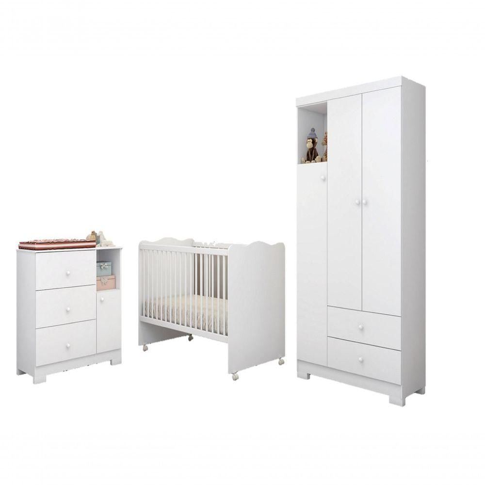 Jogo Quarto Infantil Completo Flok 100% MDF Roupeiro Nicho Decorativo Cômoda Berço Mini Cama Lolly Móveis Estrela