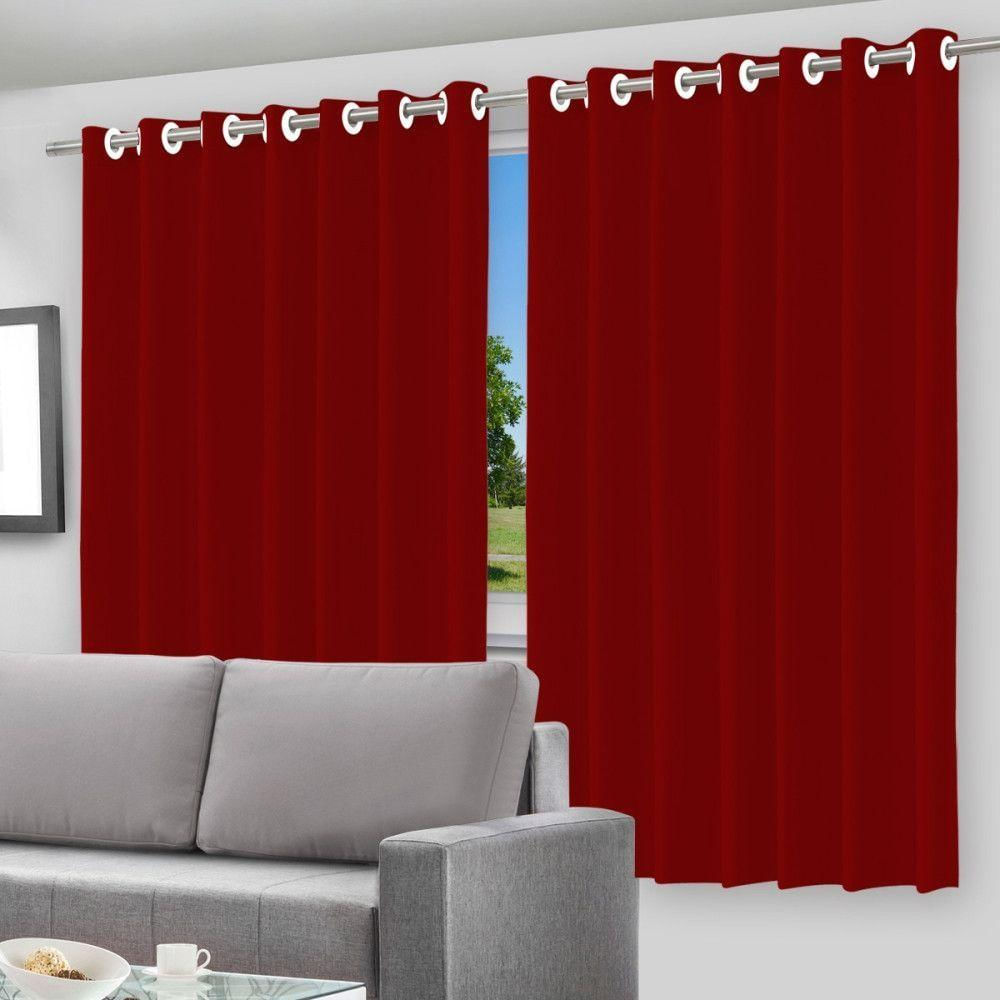 Cortina Blackout Com Forro 2 Em 1 Voil Vermelho Com Ilhós - 280x260cm