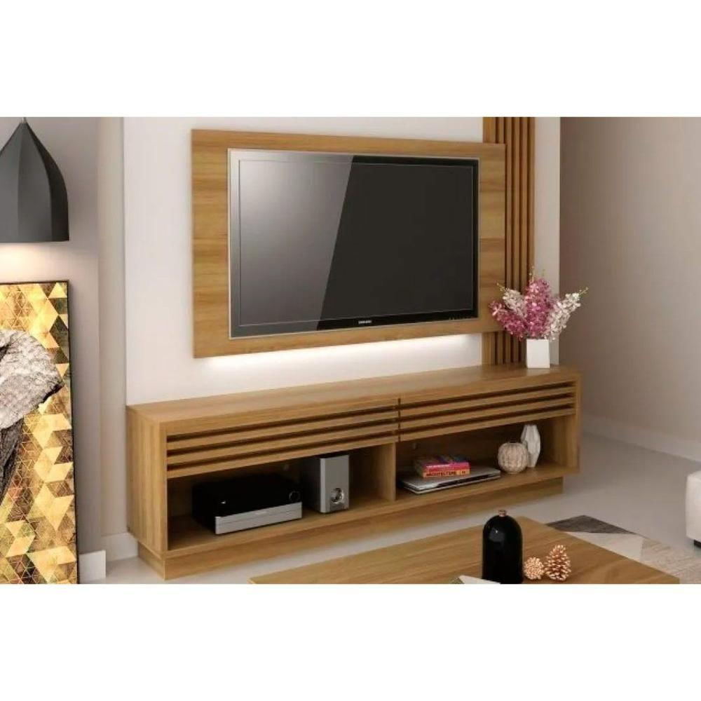 Rack Bancada Com Painel Para Tv Até 65 Pol Pl3003-ra2000 Ripado 2 Gavetas 200x120cm Natural-off White - Tecno Mobili